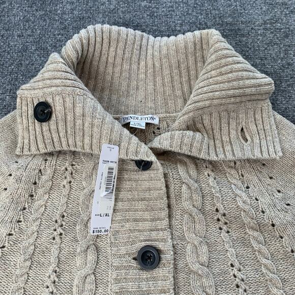 Pendleton Womens Lambs Wool Cape Poncho Button Front Jacket L/XL Beige “NEW” - Picture 4 of 15